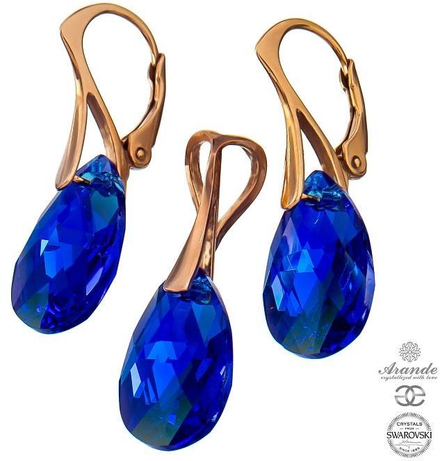 Arande SWAROVSKI komplet CAPRI BLUE RÓŻOWE ZŁOTO SREBRO 700935
