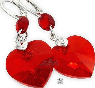 Swarovski Piękne Kolczyki Red Heart Gloss