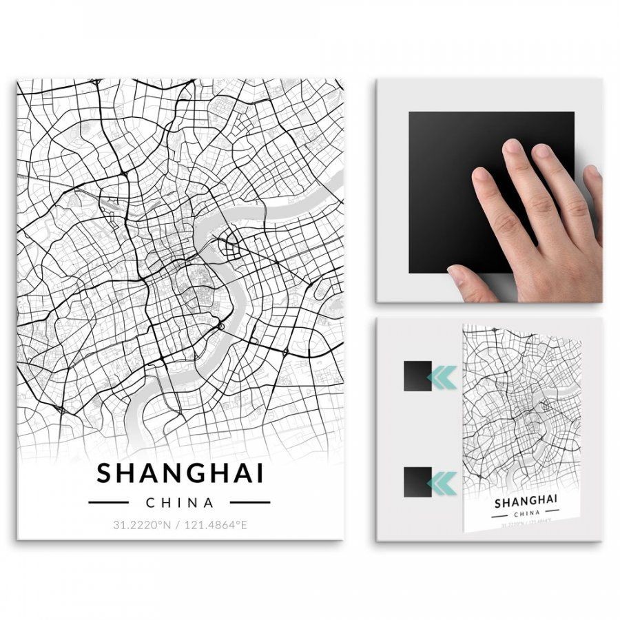 Pix4home Plakat metalowy Mapa B&W Szanghaj M POS-M-03439