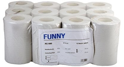 Funny Papier  ręczników do rąk rolka, wewnętrzny sznurka, 20 cm, 1-warstwowe, biały z recyklingu, Mini, 1er Pack (1 X 12 sztuk) AG-080
