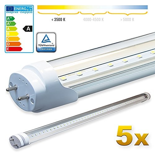 LEDVero SMD lampa jarzeniowa LED z certyfikatem TÜV w kolorze neutralnym białym  świetlówka T8 G13 Tube z przezroczystą pokrywą, ciepła biel, 5 szt. LEDRF49