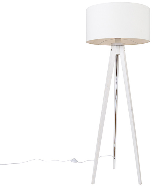QAZQA Nowoczesna lampa podłogowa statyw biały z białym kloszem 50 cm - Tripod Classic