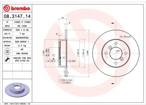 BREMBO Tarcza hamulcowa 08.3147.14