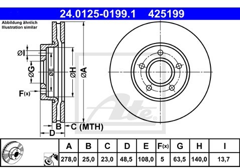 ATE 24.0125-0199.1 TARCZA HAMULCOWA FORD FOCUS III 11- C-MAX II 10-