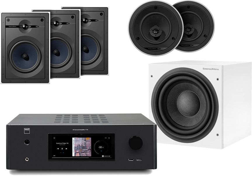 NAD T778 czarny + 3 x CWM663 biały + 2 x CCM664 biały + ASW 608 biały