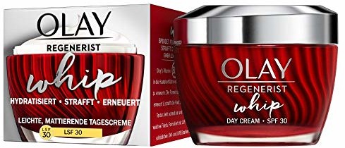 Olay Regenerist Whip Day Cream LSF30, 50 ml, lekki jak piórko krem z LSF 30, z niacynamidem i peptydami, do napiętej, matowej i chronionej skóry