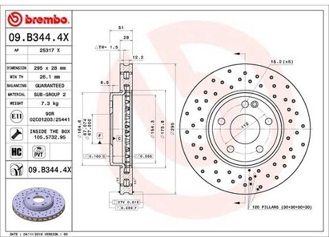 BREMBO Tarcza hamulcowa 09.B344.4X
