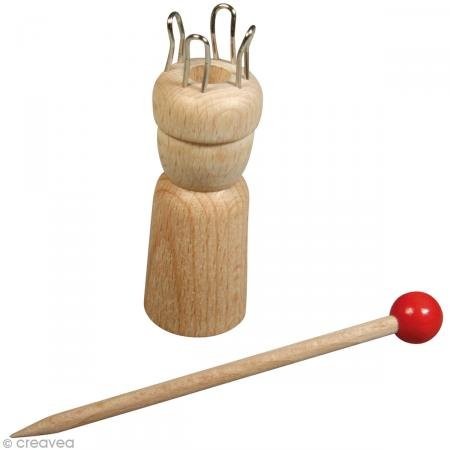 Rayher Hobby 62439000 poduszka na igły z igłą drewniane, 2,4 cm średnica otworu FSC 100%, 7,5 cm, 4 oczka, 1 cm, torba SB 1 zestaw 62439000