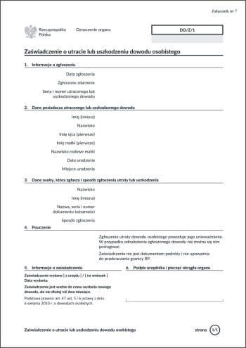 Firma krajewski Zaświadczenie o utracie lub uszkodzeniu dowodu osobistego [Do/Z/1] Do/Z/1