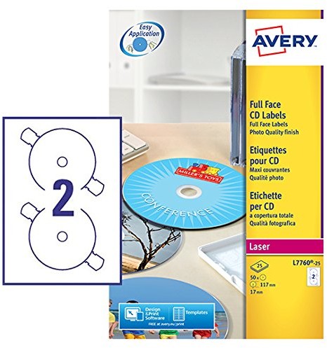 Avery CD-etiketten (błyszczący, do kolorowych drukarek laserowych) L7760-25