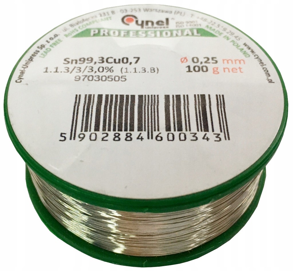 Cyna z Topnikiem 0,25mm 100g 0,1kg Pb Free