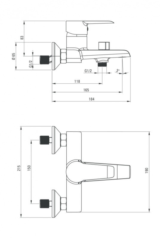 Deante Corio Bateria wannowa ścienna chrom BFC010M