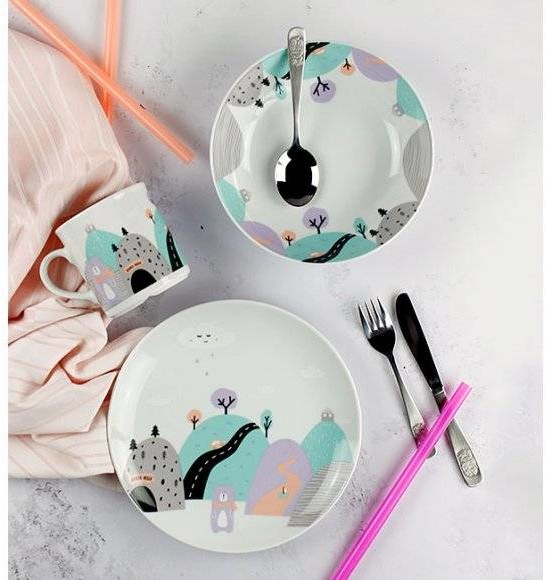 Lubiana DOMEK MISIA 8621 KOMPLET OBIADOWY DLA DZIECI 3 EL FIOLETOWY PORCELANA 36503M102035001
