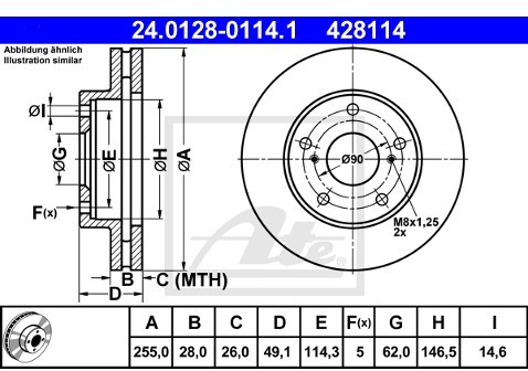ATE TARCZA HAM 24.0128-0114.1 TOYOTA CAMRY 2.2 91-01  24.0128-0114.1