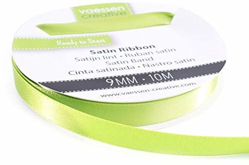 Vaessen Creative Vaessen Creative 301002-2018 satynowa wstążka zielone jabłko, 9 mm x 10 m, wstążka, taśma dekoracyjna, taśma prezentowa i taśma materiałowa na wesele, chrzest i prezenty urodzinowe, 9 mm 301002-2018
