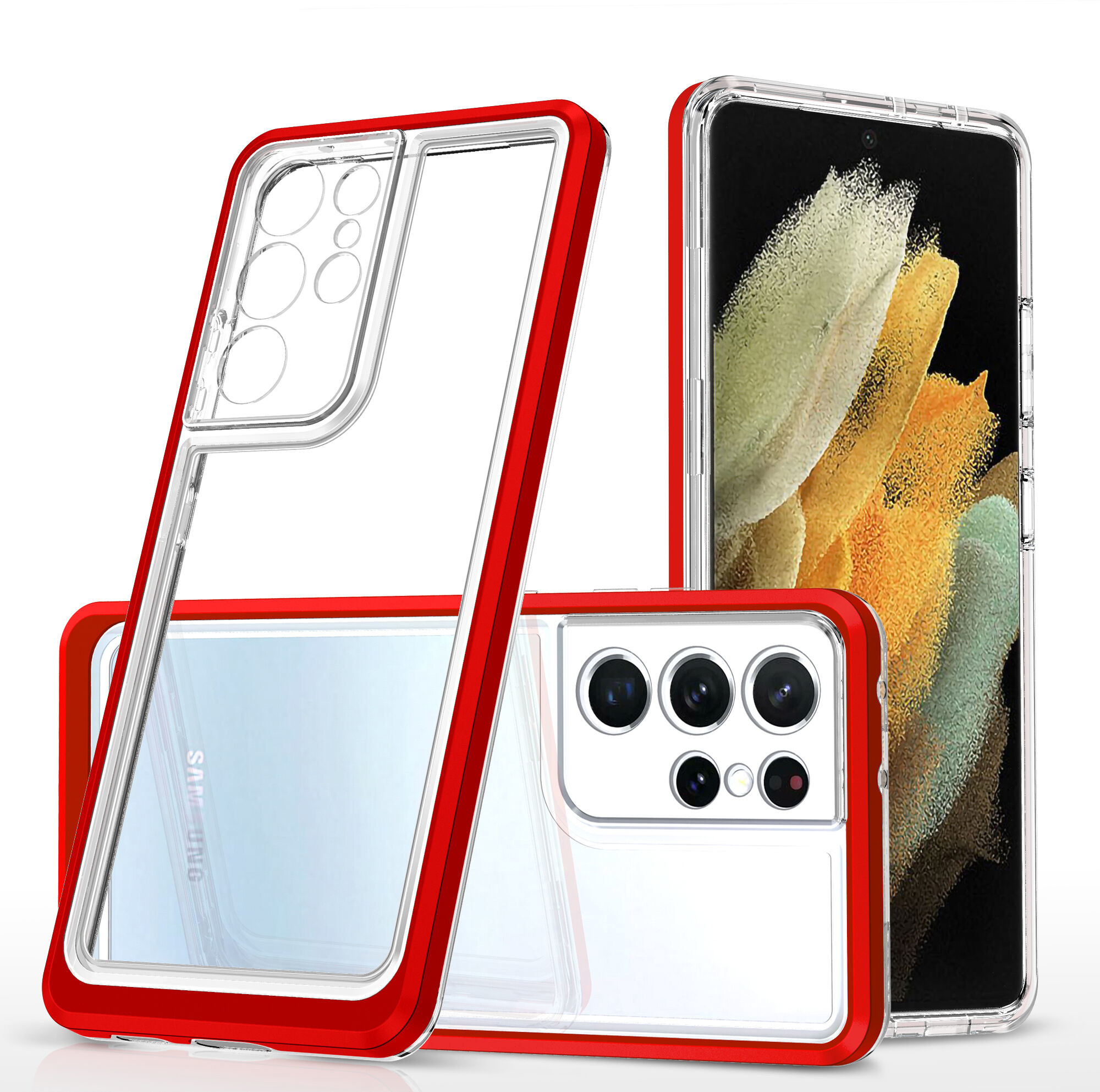 Hurtel Clear 3in1 etui do Samsung Galaxy S21 Ultra 5G żelowy pokrowiec z ramką czerwony