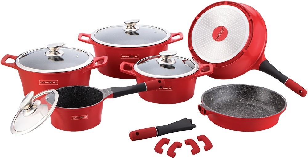 Royalty Line Zestaw garnków 14 elementowy RL-ES1014M, powłoka kamienna, czerwony RL-ES1014M RED