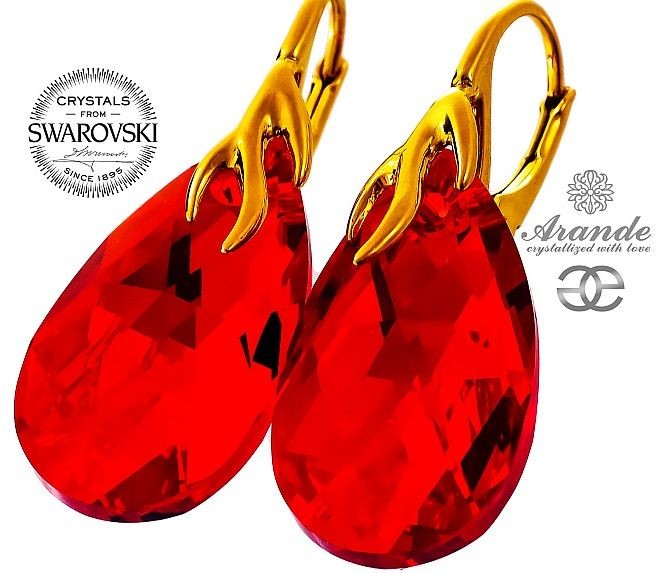 Swarovski NOWE czerwone ozdobne kolczyki SIAM GOLD ZŁOTE SREBRO