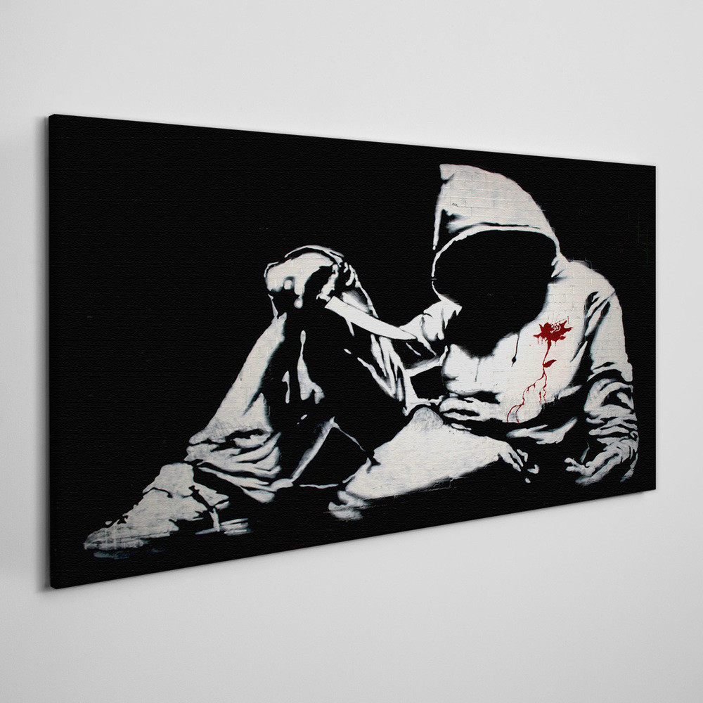 PL Coloray Obraz na Płótnie Nóż Banksy Czarno-Biały 100x50cm