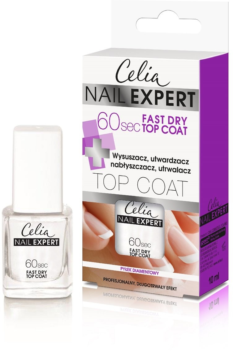 Celia Nail Expert, wysuszacz, utwardzacz, nabłyszczacz, utrwalacz 60s Fast Dry Top Coat, 10 ml
