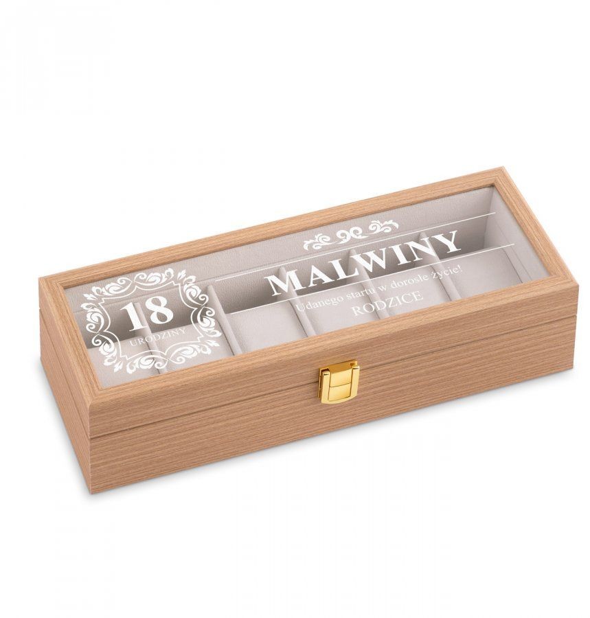 Murrano Szkatułka drewniana prostokątna na 6 zegarków z grawerem dla córki na SZKT-JD6-001