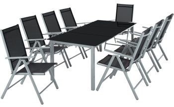 TecTake Komplet ogrodowy z aluminium stół i 8 krzeseł jasnoszary 402165