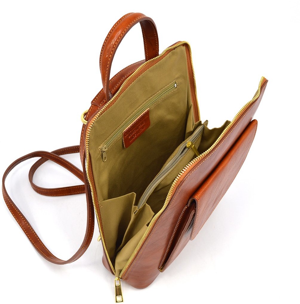 Vera Pelle vp1025 camel Elegancki, luksusowy plecak skórzany