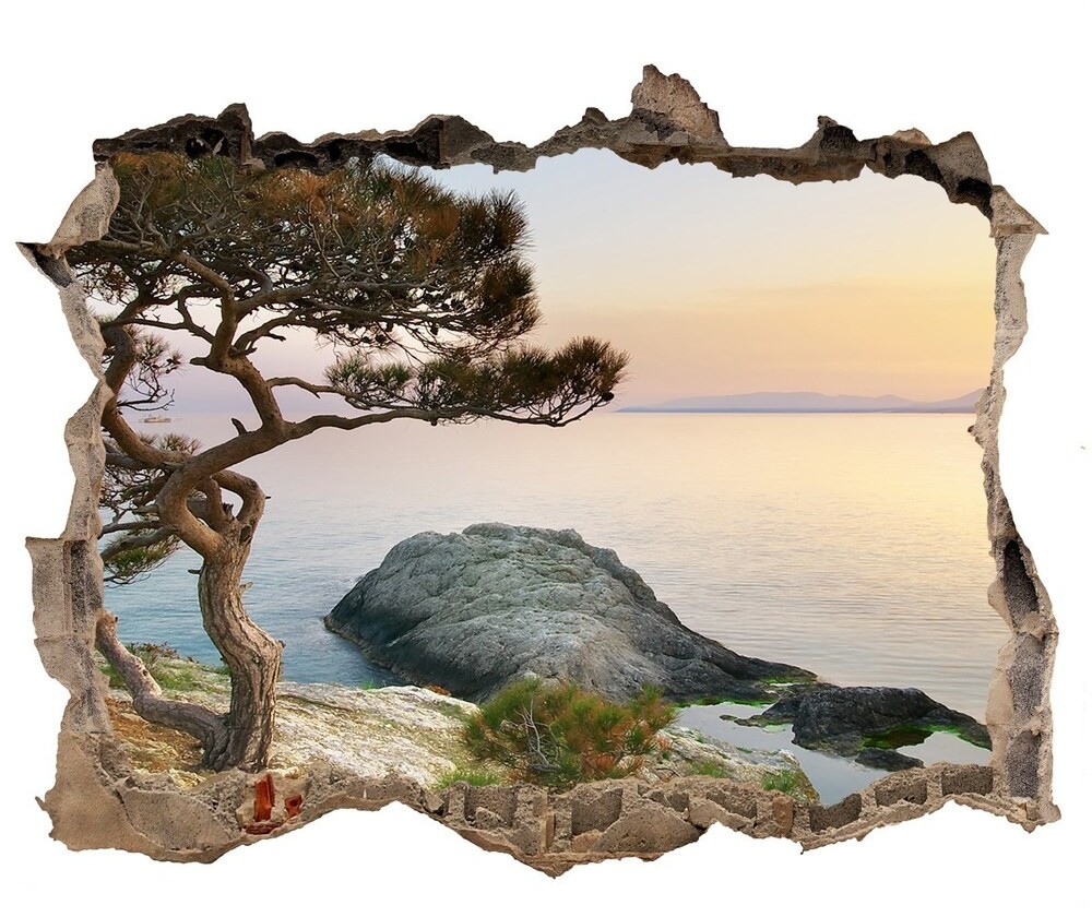 Wallmuralia.pl Dziura 3d w ścianie naklejka Drzewo nad morzem
