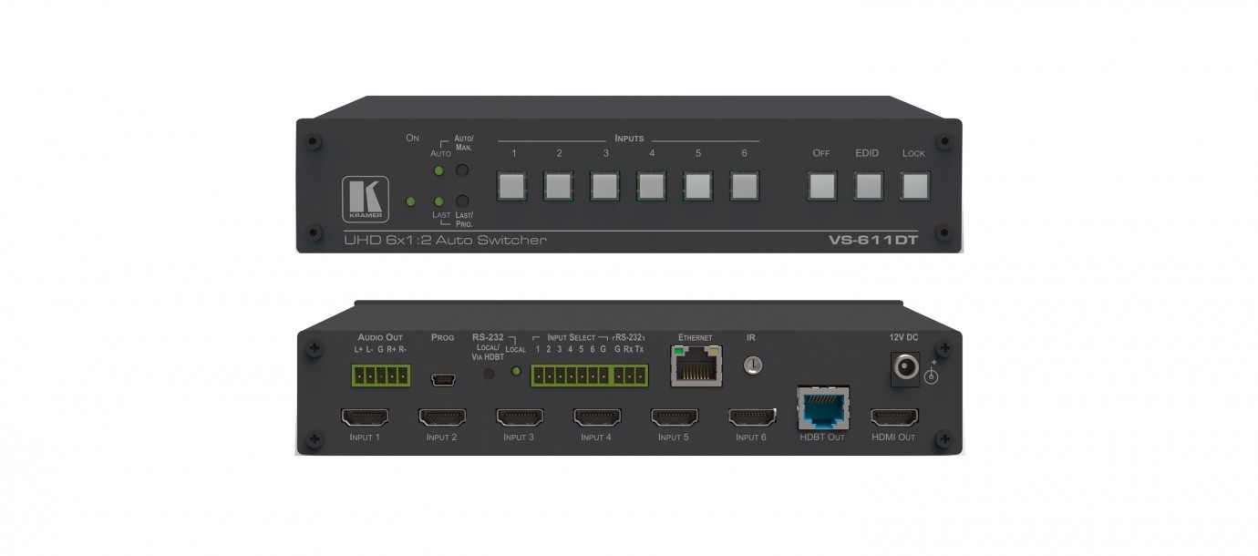 Kramer VS-611DT 6x1 2 4K 60 4 2 0 Automatyczny przełącznik HDMI i dostawca PoE za pośrednictwem HDBaseT VS-611DT