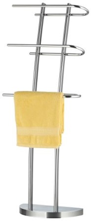 axentia Wieszak na ręczniki  olisko stojak na ręcznik w kolorze srebrnym, stal chromowana, drążek na ręcznik z 3 ramionami i płyta podłogowa półokrągła 282165