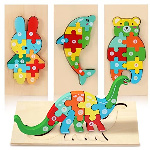 Montessori Oderra Oderra- Jigsaw Drewno Dziecko dla 1 2 3 4 lat - 4 sztuki zabawki dla niemowląt, edukacyjne puzzle do nauki gier, mieszanie Puzzle enfant 3 ans