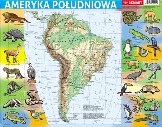 Demart Puzzle 72 elementy ramkowe, Ameryka Południowa mapa fizyczna