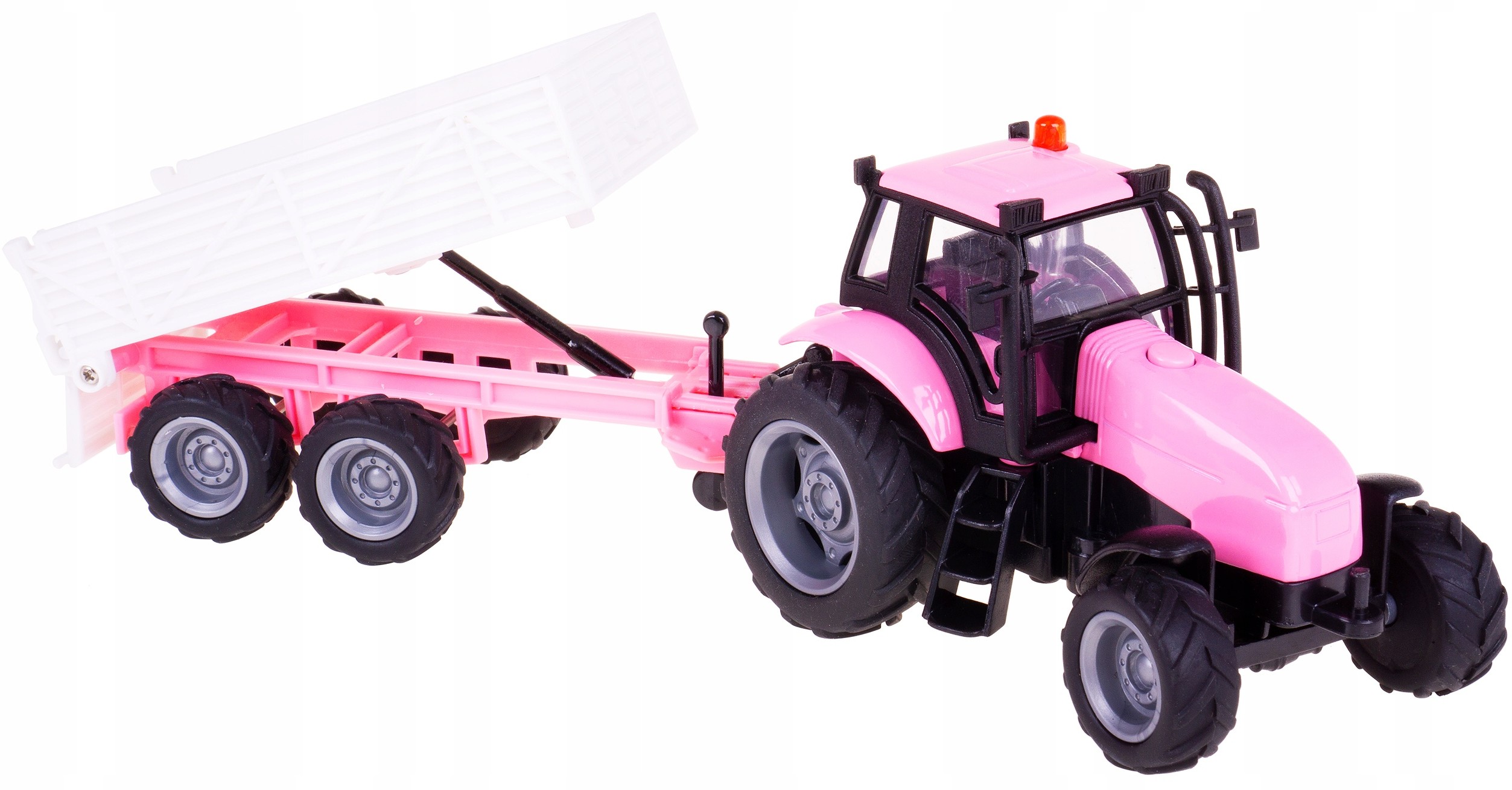 Model Traktor Różowy Z Przyczepą Światło Dźwięk