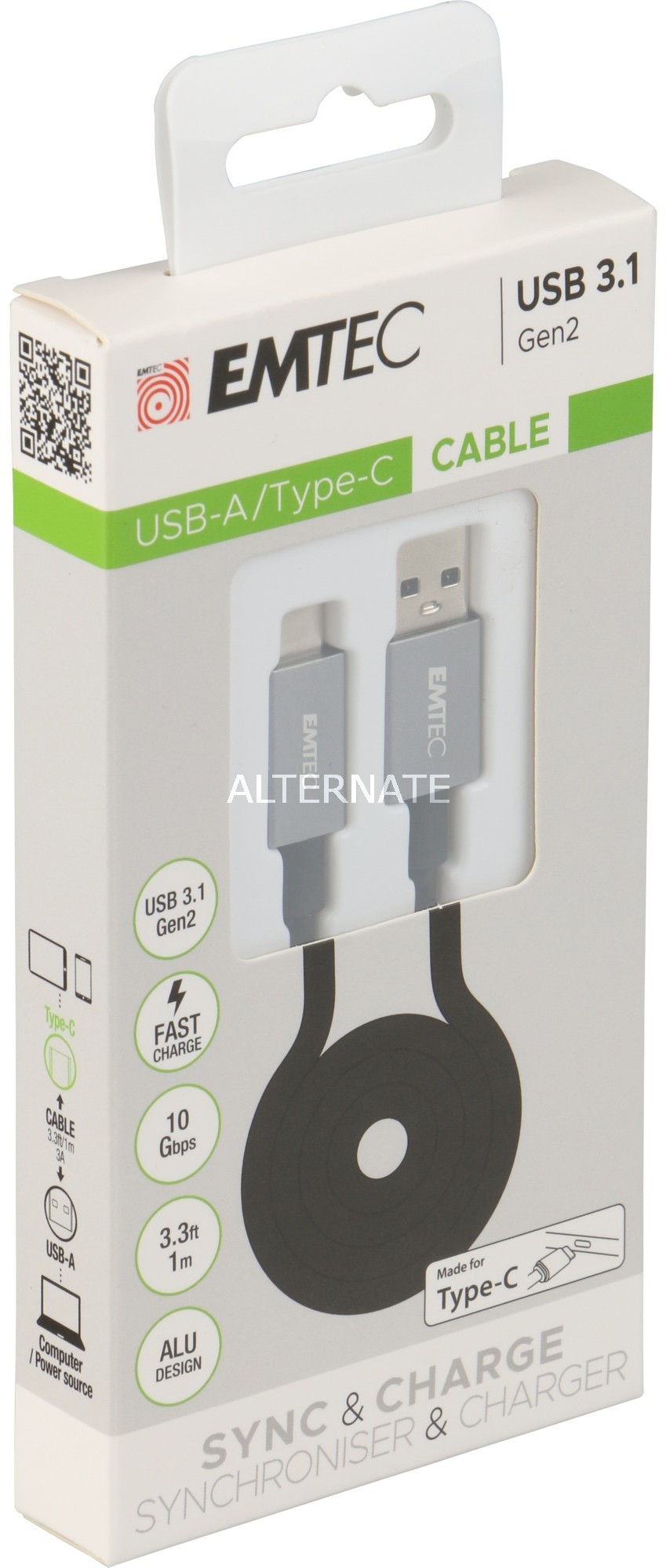 Emtec ECCHAT700TCU3 kabel USB 1,2 m 3.2 Gen 2 (3.1 Gen 2) USB A USB C Czarny, Adapter
