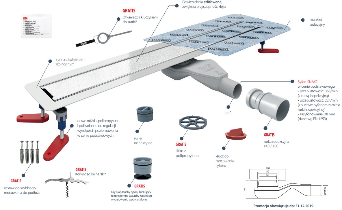 Wiper New Invisible Zestaw Odpływ liniowy 60 cm 100.3389.00.060