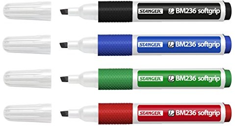 Stanger stanger 714014 Silver Line Board Marker BM 236 Soft Grip zestaw chissel, czarny/niebieski/czerwony/zielony 714014