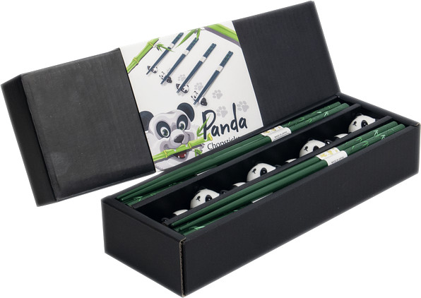 Emro Aziatica Zestaw Panda, pałeczki z motywem bambusa z podstawkami 22,5cm - 4 par 6006219