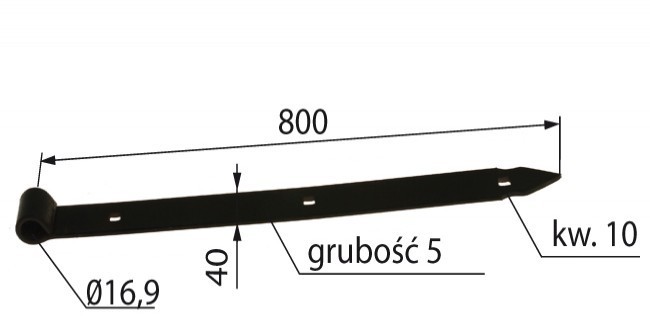 Zawias pasowy 800 mm bez haka fi 16mm
