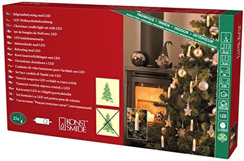 Konstsmide 1004  020 LED drzewo łańcuszek z białych topb irnen/do użytku wewnątrz pomieszczeń (IP20)/VDE/24 V wewnętrzny transformator/One String/z wyłącznikiem/25 ciepło białych diod/przewód zielony 1004-020