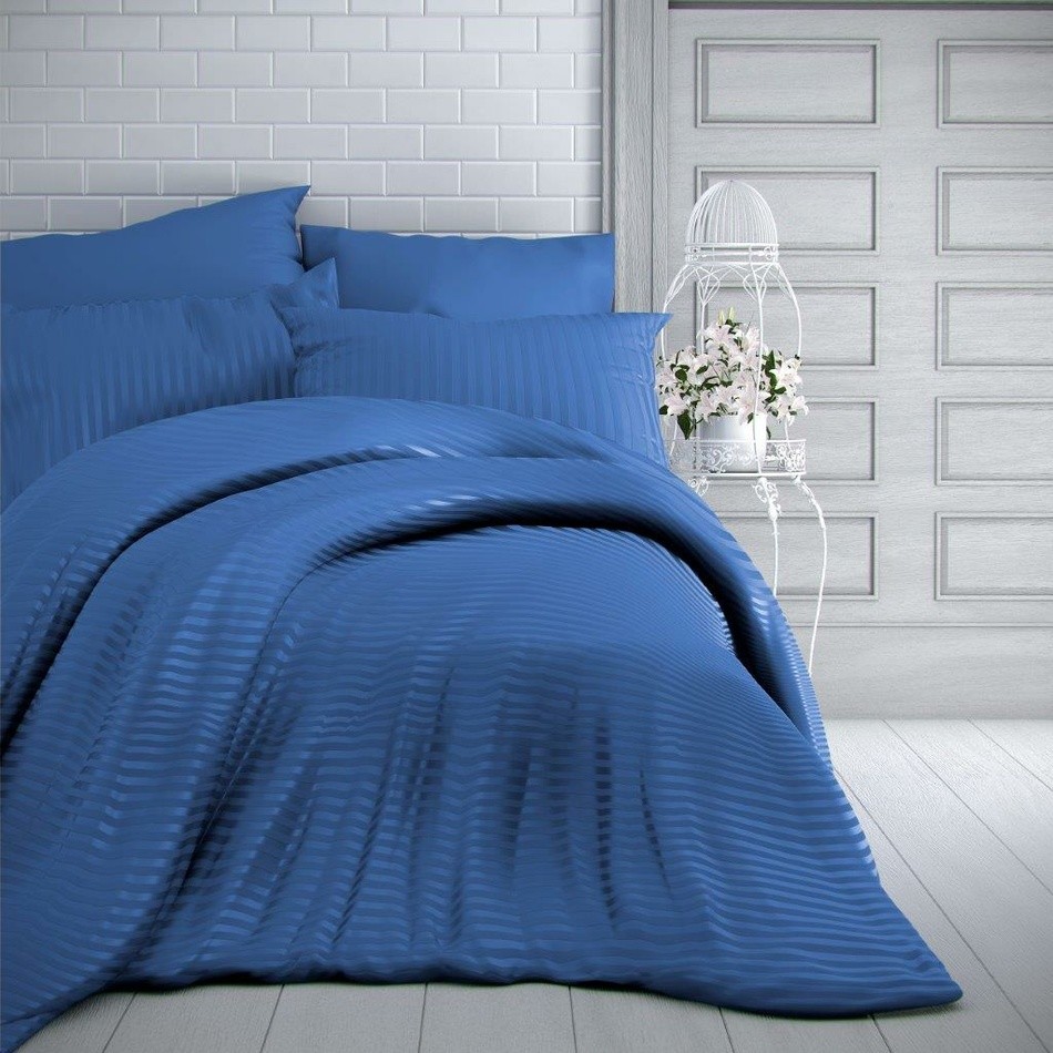 Kvalitex Pościel satynowa Stripe niebieski, 140 x 200 cm, 70 x 90 cm, 140 x 200 cm, 70 x 90 cm
