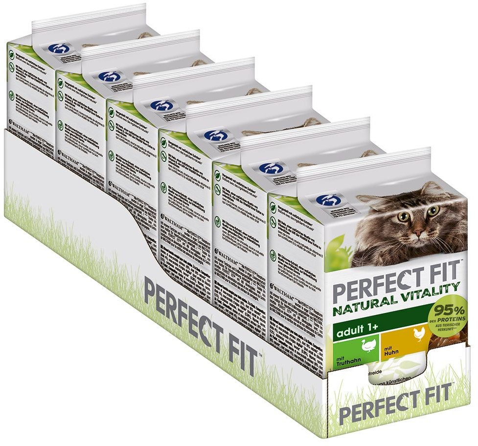 Perfect Fit 28 + 8 gratis! Natural Vitality Adult 1+, 36 x 50 g - Indyk i ryba morska z połowów dalekomorskich, 36 x 50 g