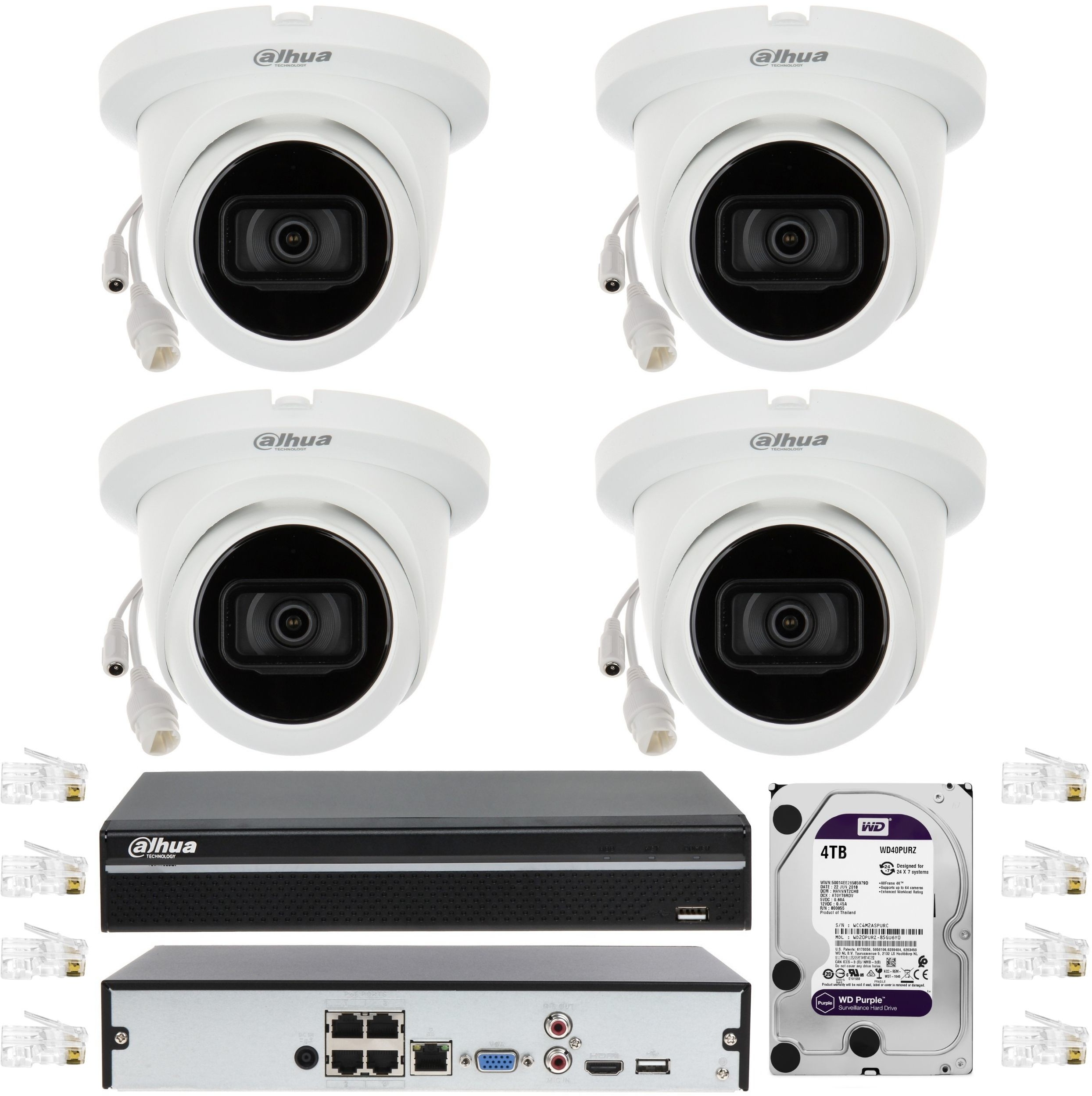 Dahua Zestaw 4 kamer IP do monitoringu domu 4 Mpx IR30