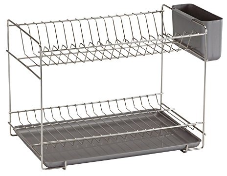 Sauvic Stelaż do ociekania sauvic 90985 ze stali nierdzewnej z taca 38,5 x 25 x 28 cm, szary 90985