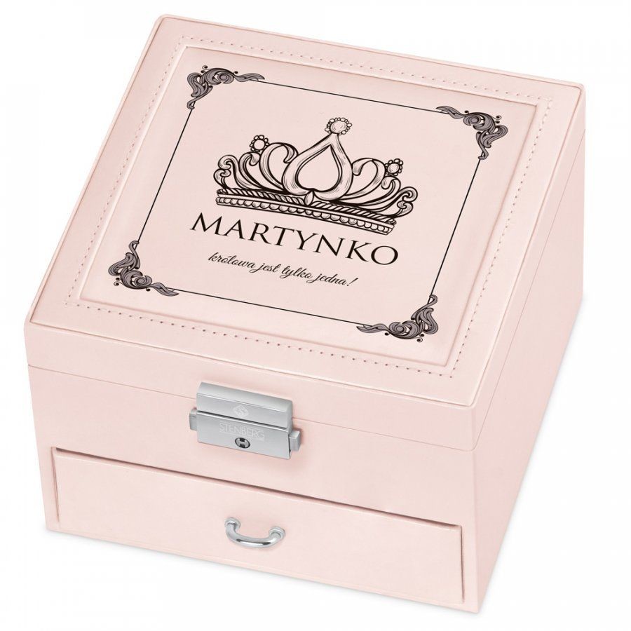 Murrano Szkatułka na Biżuterię Różowa z Nadrukiem Korona SZKT-BR-014