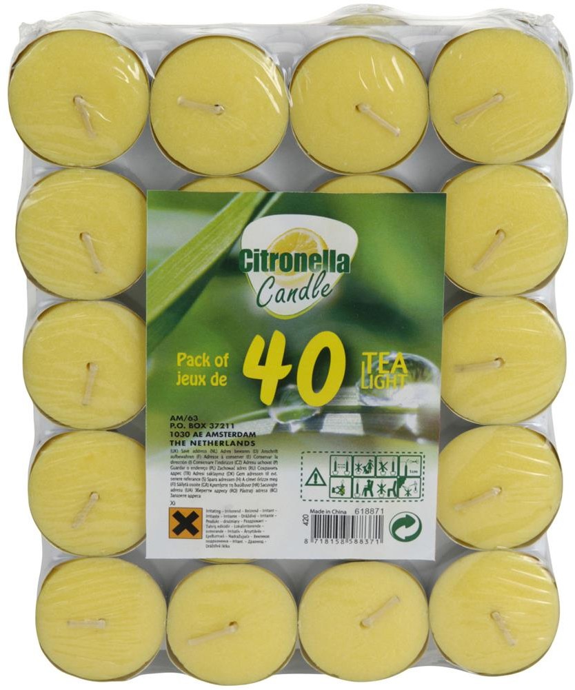 Świeca świeczka przeciw komarom CITRONELLA antykomarowa tea light 40 sztuk 489041