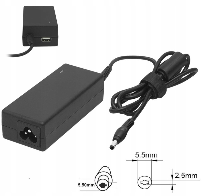 Zasilacz do laptopaToshiba 19V/3,42A+poty Usb