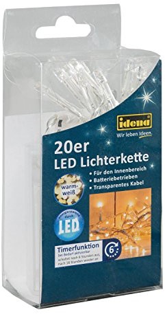 Idena 8325052 łańcuch świetlny LED, 20 lampek o ciepłej barwie bieli, do użytku wewnątrz pomieszczeń 8582052