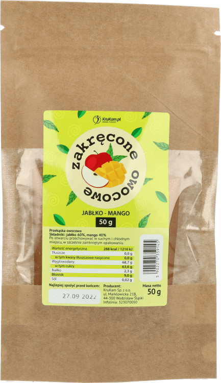 KruKam Zakręcone owocowe Jabłko-Mango 50g bez dodatku cukru