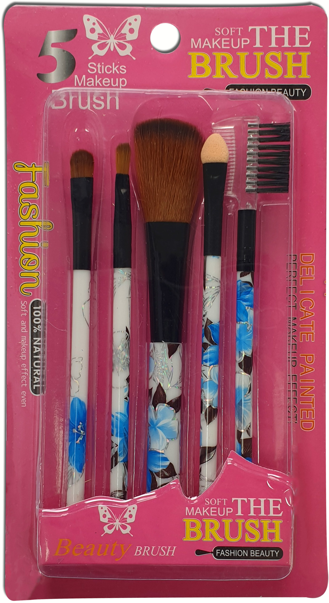 ZESTAW 5 SZTUK PROFESJONALNYCH PĘDZLI DO MAKIJAŻU VERA-02-FLOWER-BLUE