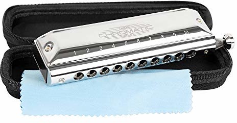 CASCHA Cascha Chromatic 10-40, chromatyczna harmonijka ustna z miękkim etui i ściereczką do czyszczenia, 10 otworów, 40 tonów HH 2272